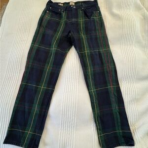 J. Crew Men's Plaid Jeans - Navy and Green